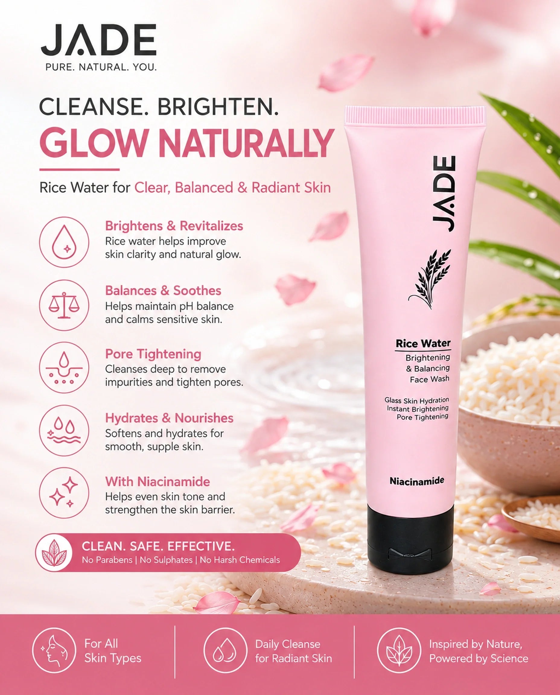 Best Rice Water Face Wash in Pakistan for Glowing, Bright & Hydrated Skin - JADE